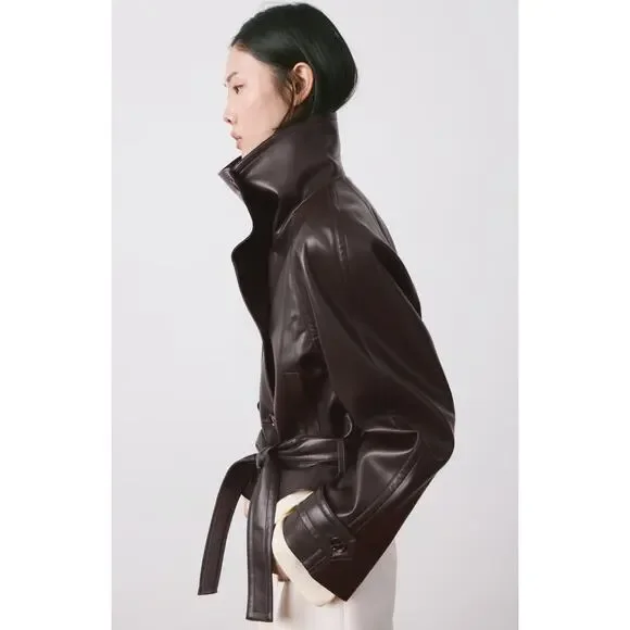 Mango Faux Leather Jacket Trench with Maxi Lapels size XS - Picture 7 of 7